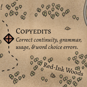 Copyedits in the Red-Ink Woods: Correct continuity, grammar, usage, & word choice errors.