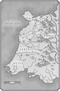 A black-and-white map for a historical fantasy set in Wales.